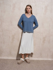 Maglione in maglia lurex con scollo a V