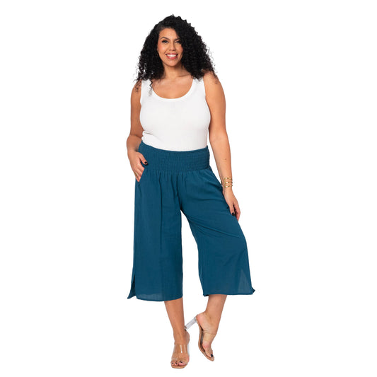 Pantaloni culotte estivi in cotone e lino plus size