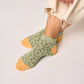 Calzini corti glitter leopardati in cotone pettinato verde chiaro