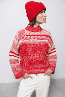 Maglione oversize in maglia strutturata rosso e bianco