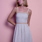 Abito midi in lurex con spalline e balza