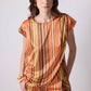 Completo rétro in raso a righe con blusa e pantaloni