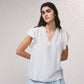 Blusa fluida con scollo a V e maniche arricciate