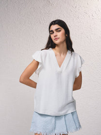 Blusa fluida con scollo a V e maniche arricciate