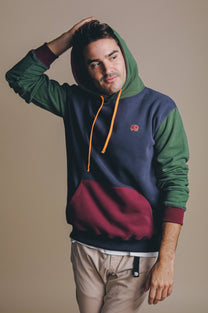 Felpa con cappuccio in cotone biologico color block blu