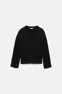 Cardigan a coste in maglia con bottoni