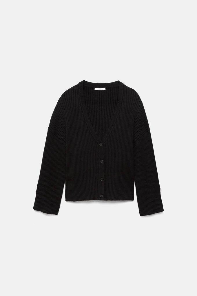 Cardigan a coste in maglia con bottoni