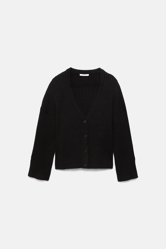 Cardigan a coste in maglia con bottoni