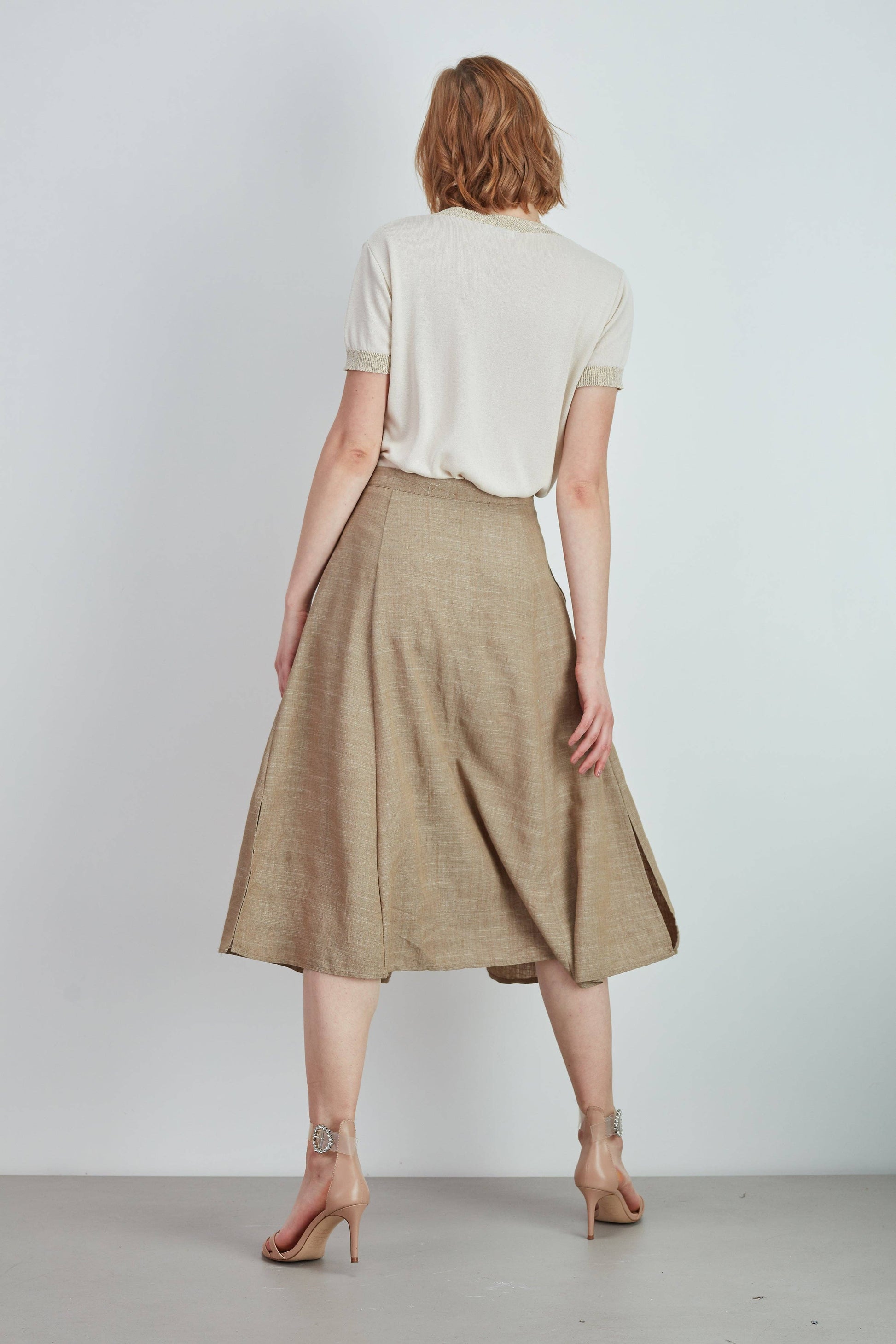 Gonna midi in misto lino con bottoni