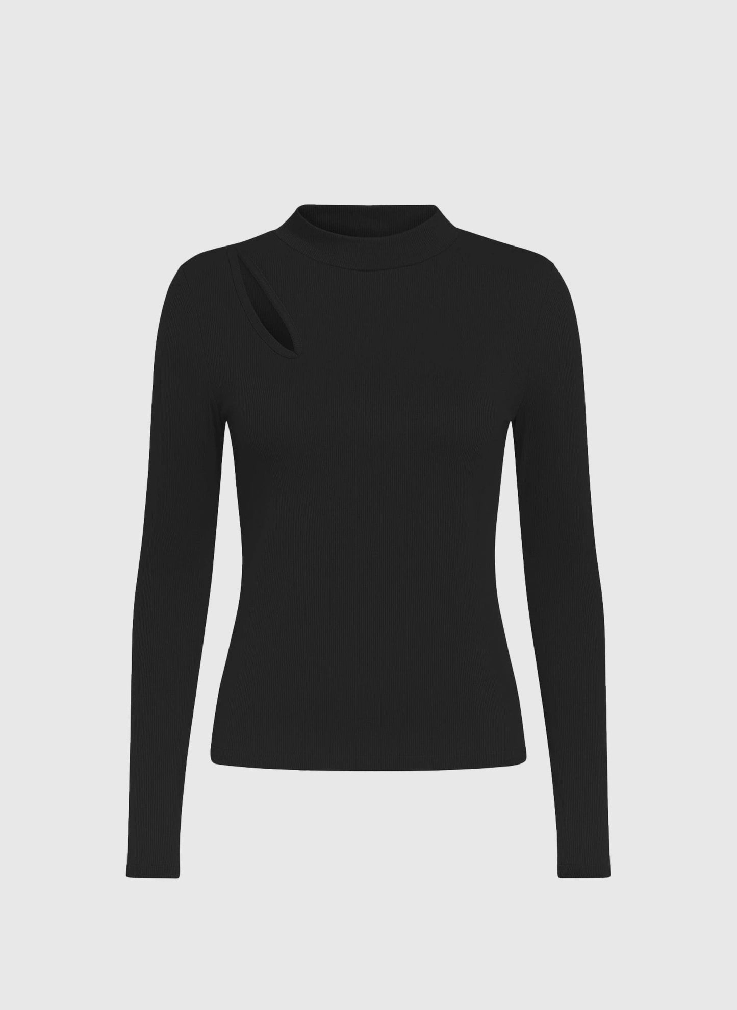 T-shirt Amelle nera a collo alto con cut-out