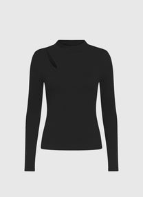 T-shirt Amelle nera a collo alto con cut-out