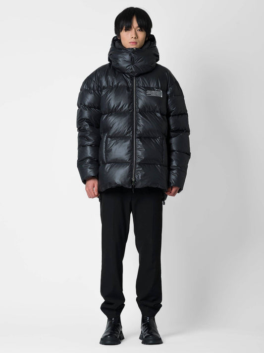 Bomber oversize con stampa testuale e cappuccio staccabile