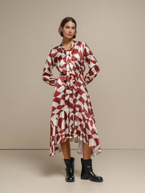 Vestito chemisier midi con stampa geometrica e cintura