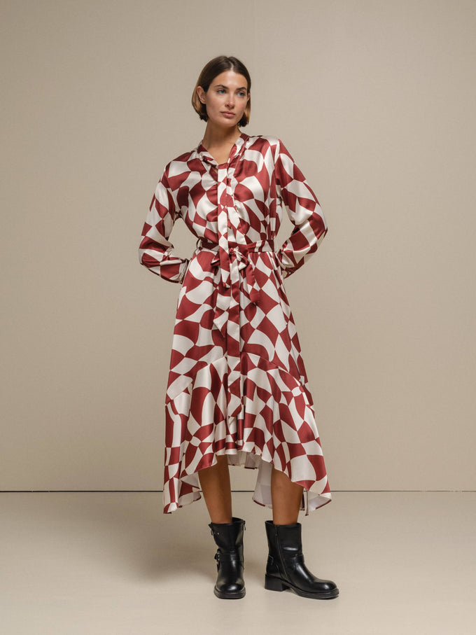 Vestito chemisier midi con stampa geometrica e cintura