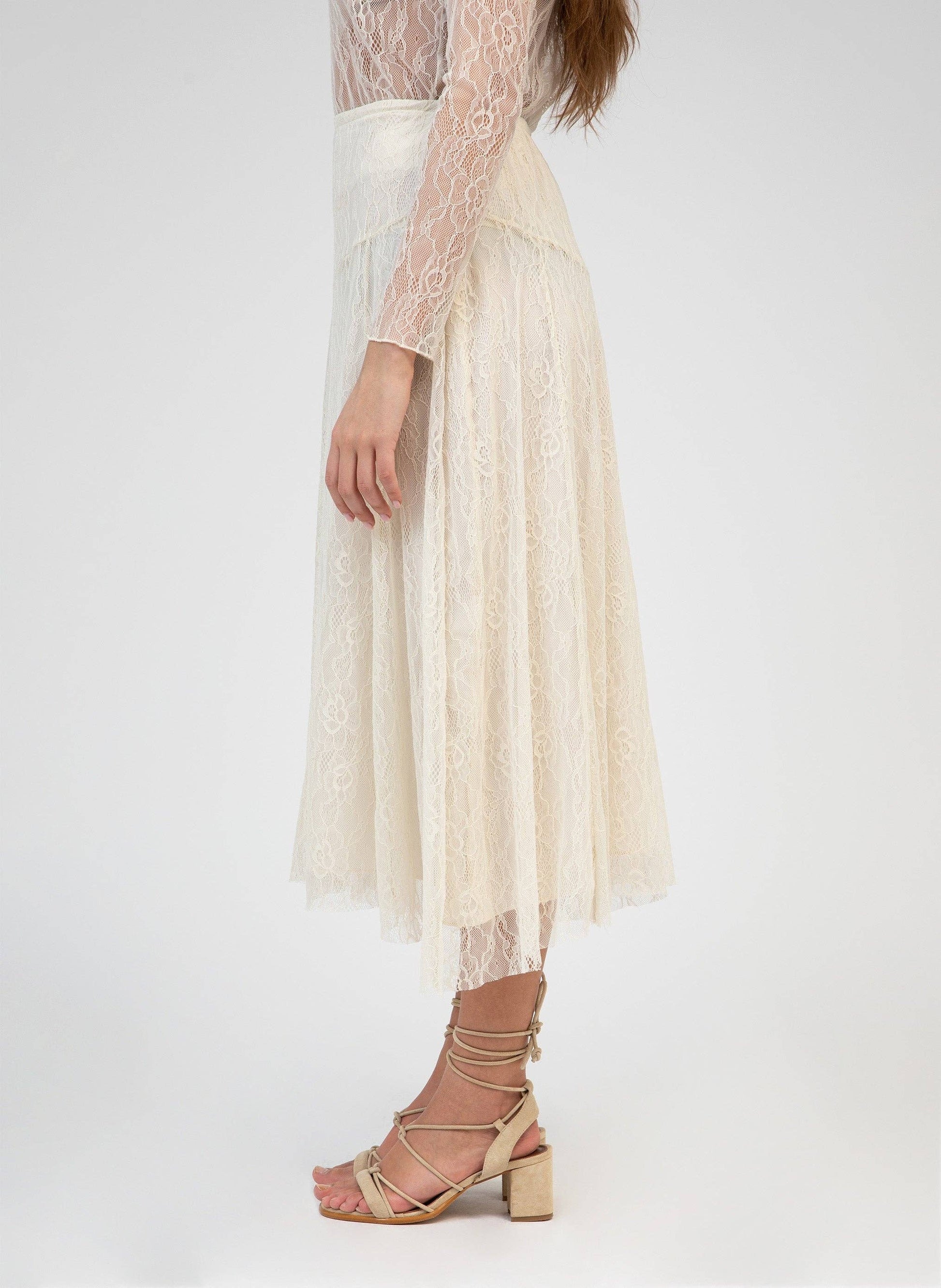Gonna midi Juney in pizzo écru