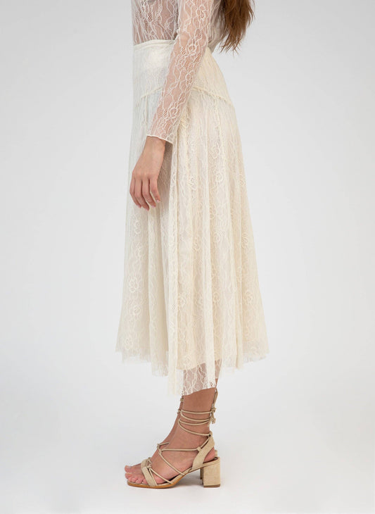 Gonna midi Juney in pizzo écru