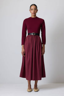 Abito midi plissettato bordeaux