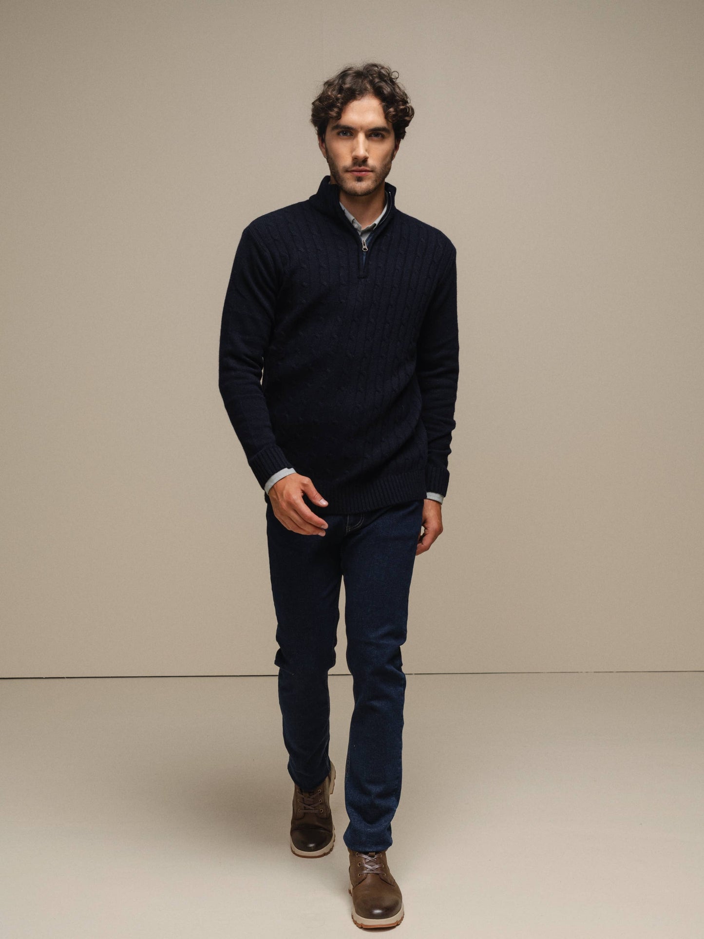 Maglione polo in maglia con zip da uomo