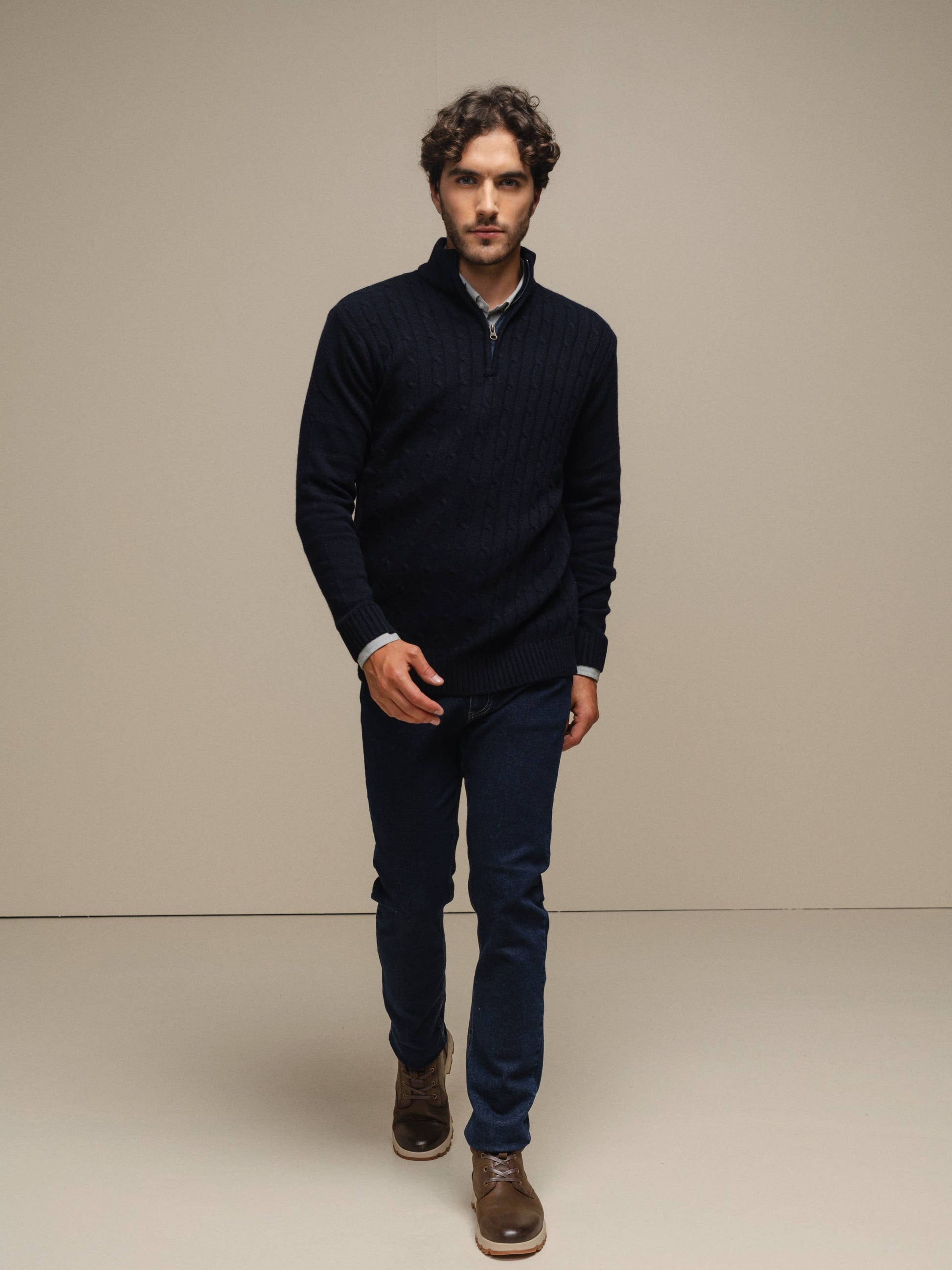 Maglione polo in maglia con zip da uomo