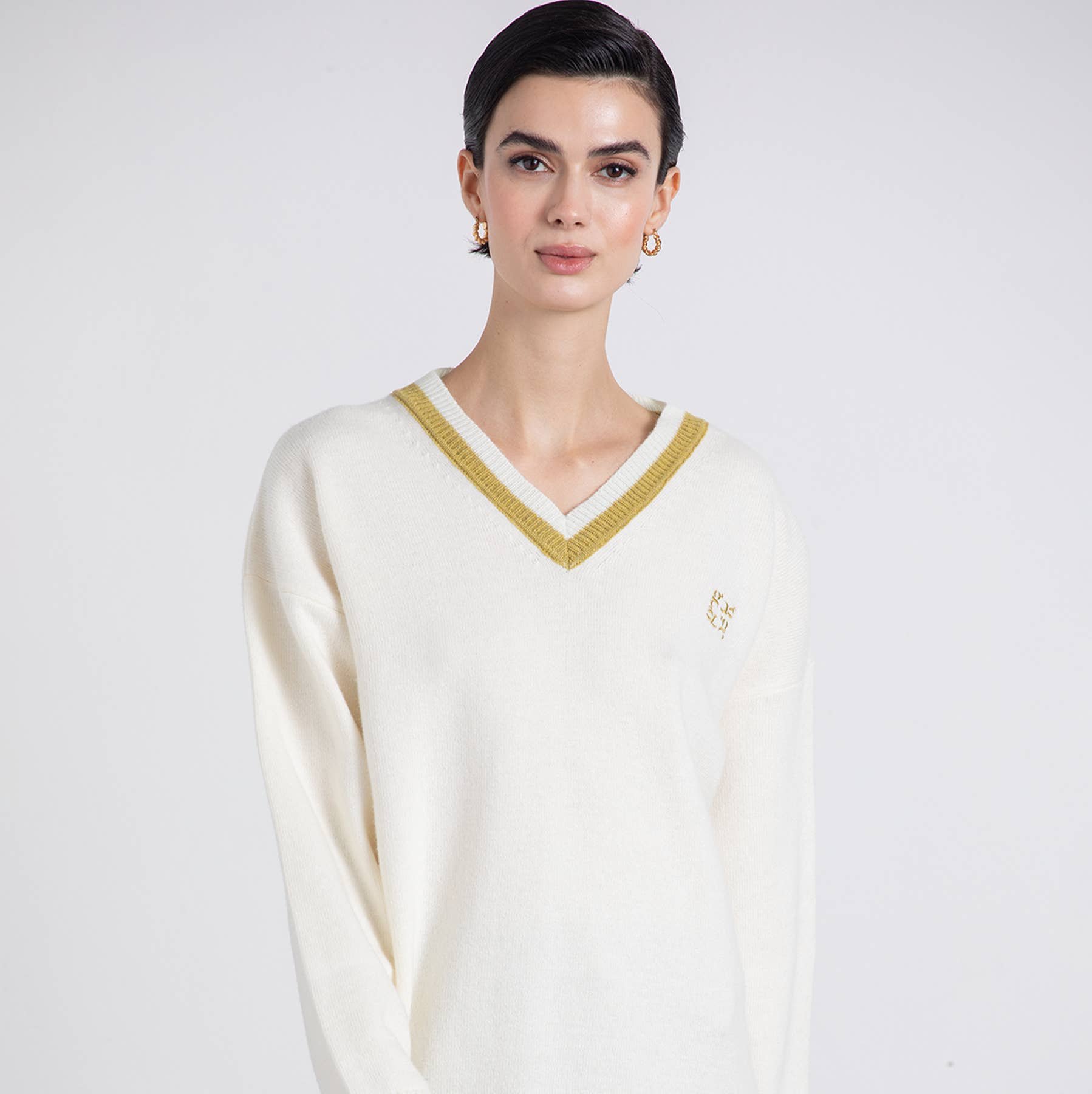 Maglione in maglia con scollo a V a contrasto