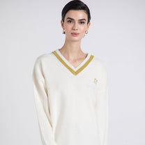 Maglione in maglia con scollo a V a contrasto