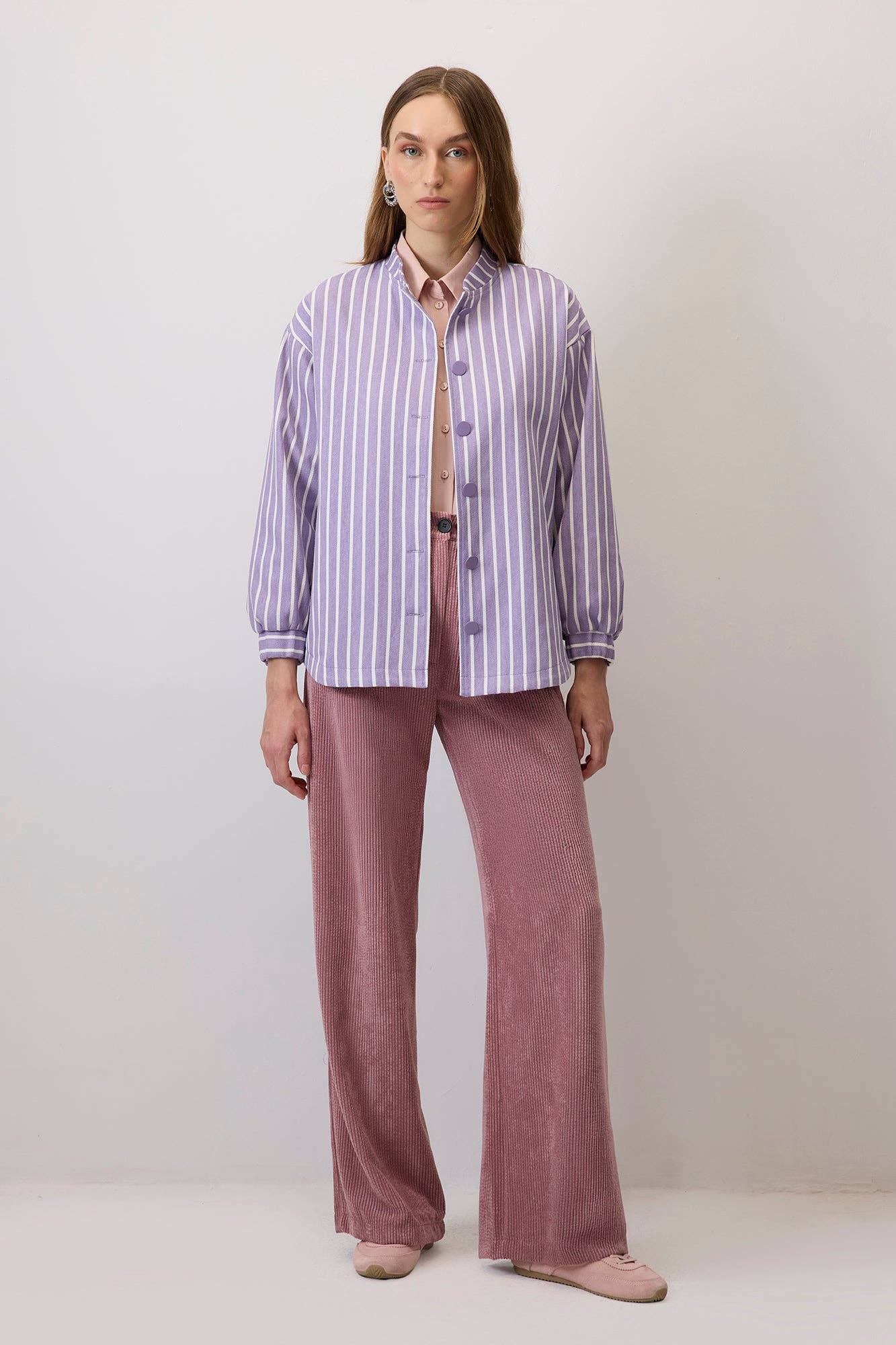 Giacca in gabardine a righe lilla