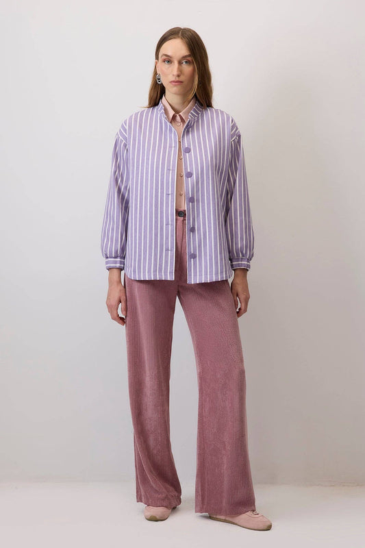 Giacca in gabardine a righe lilla
