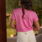 T-shirt in lino con scollo a V