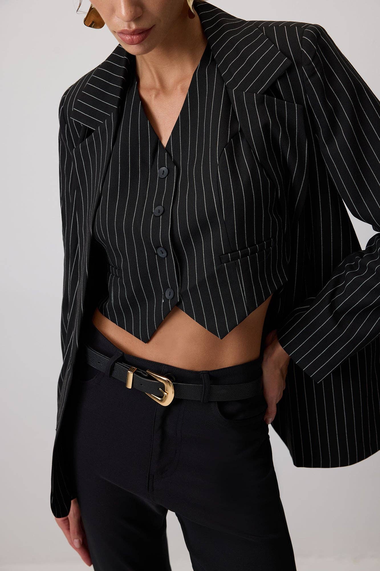 Set blazer e gilet gessato da donna