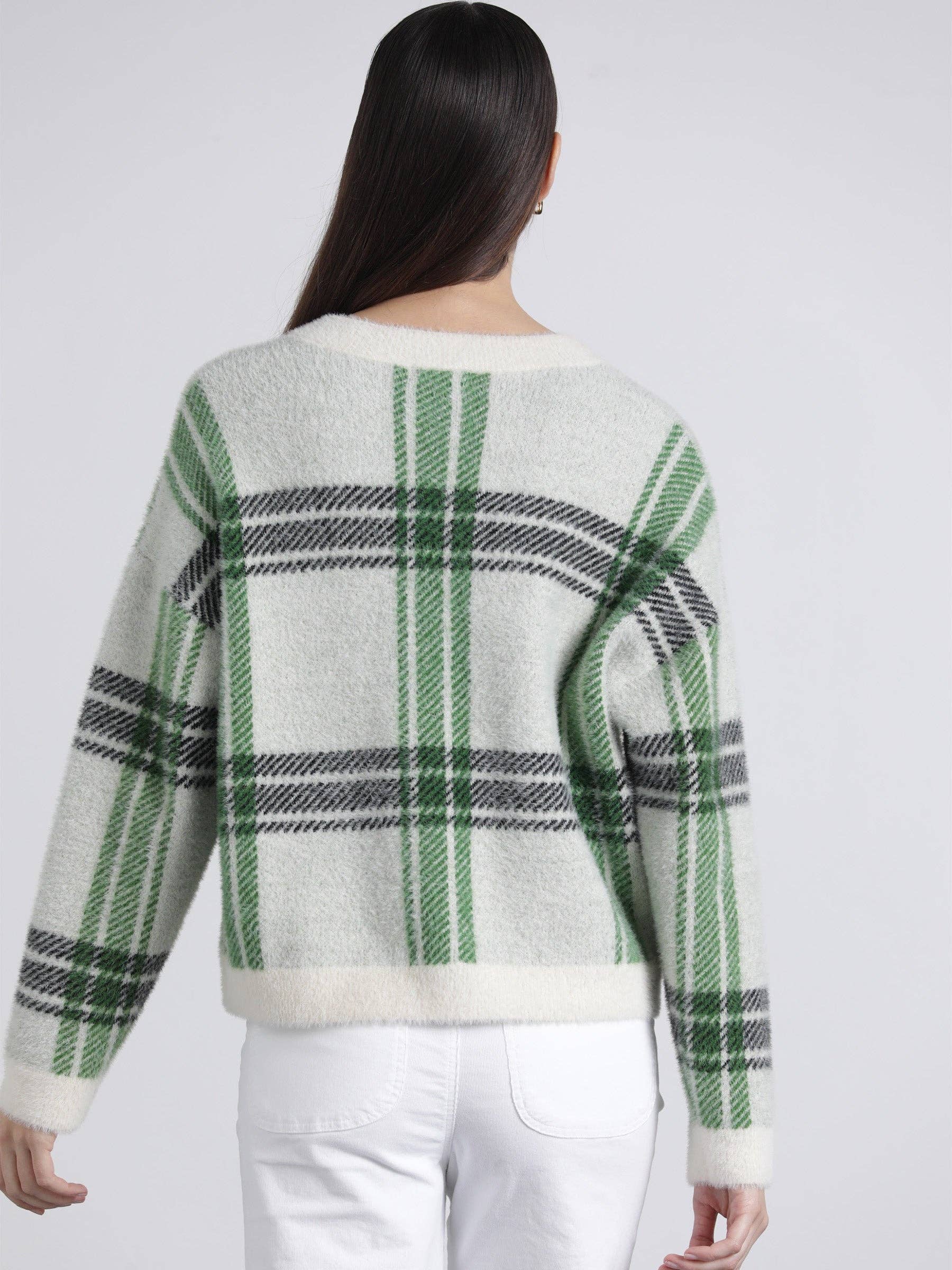 Cardigan in maglia a quadri con bottoni e tasche