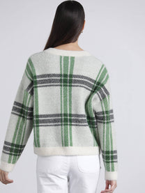 Cardigan in maglia a quadri con bottoni e tasche
