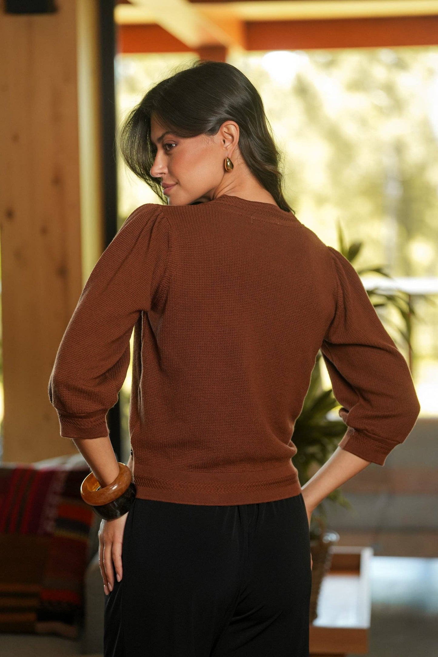 Cardigan in cotone con maniche a 3/4