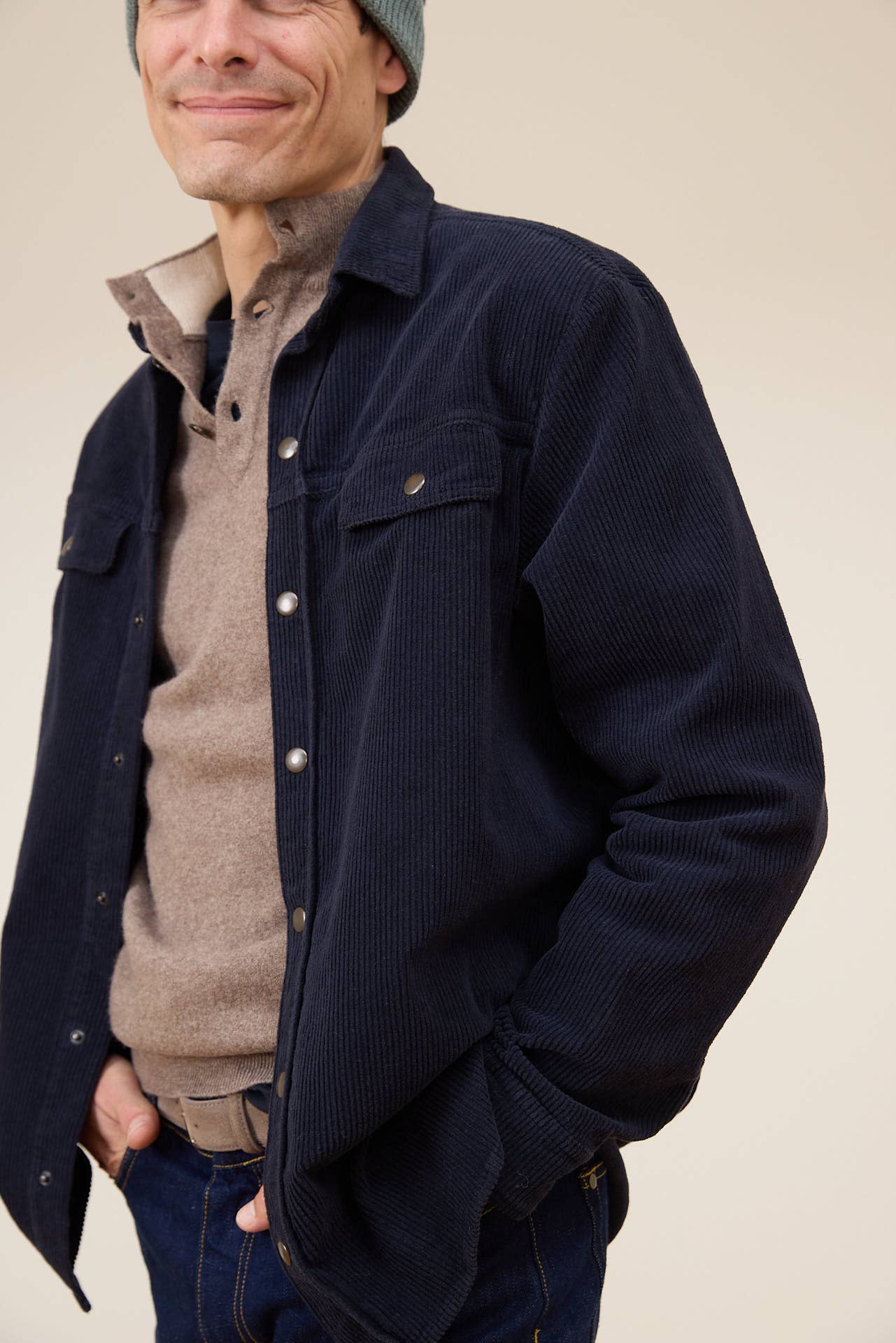 Sopracamicia Chicago in velluto a coste blu navy