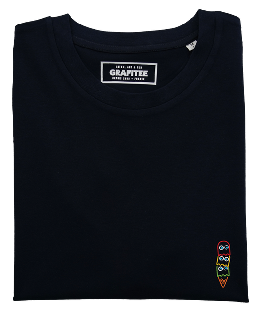 T-shirt nera in cotone biologico con ricamo