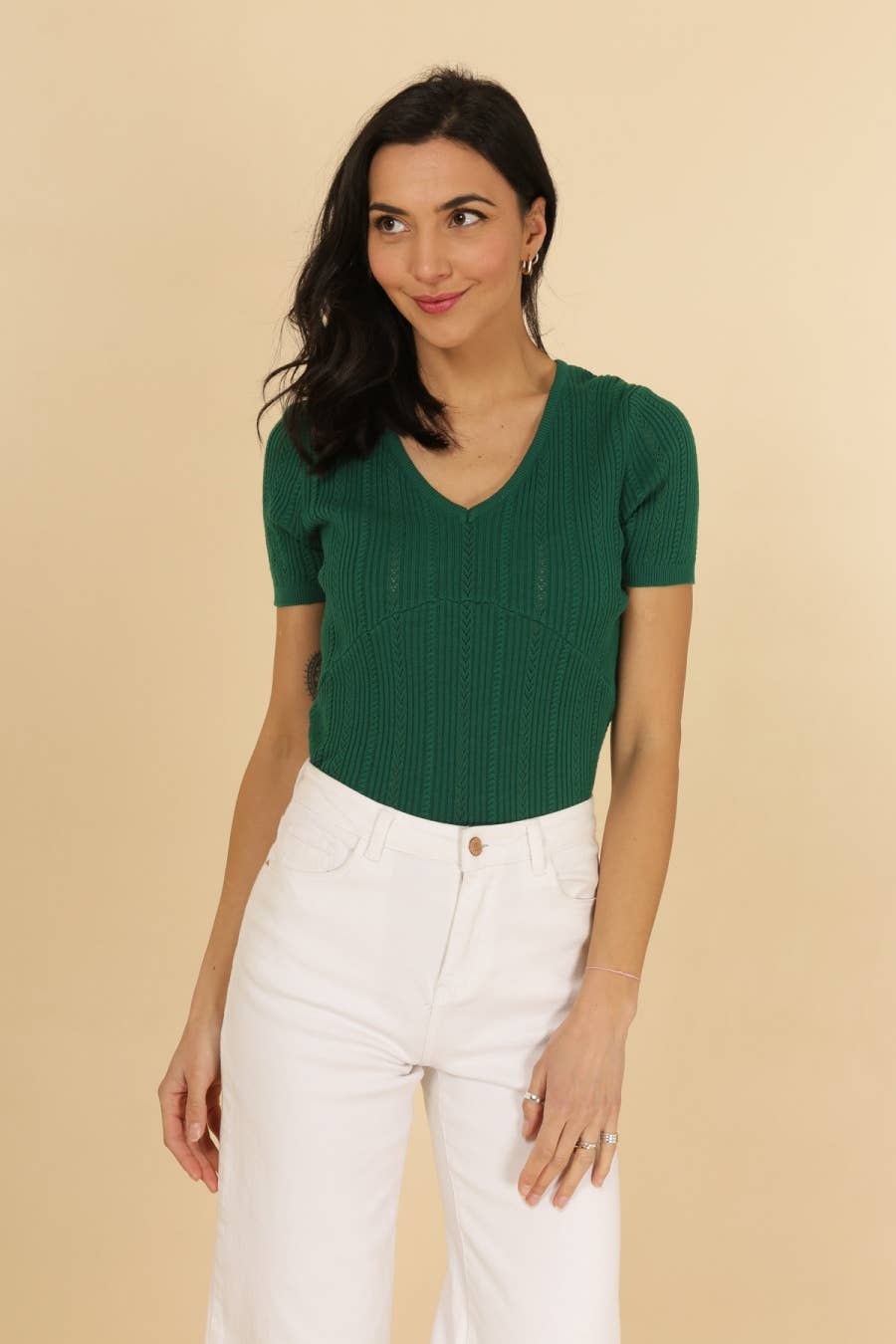Top in maglia traforata con scollo a V Maki