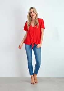Blusa in viscosa lurex con nodo e scollo a V