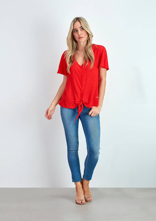 Blusa in viscosa lurex con nodo e scollo a V