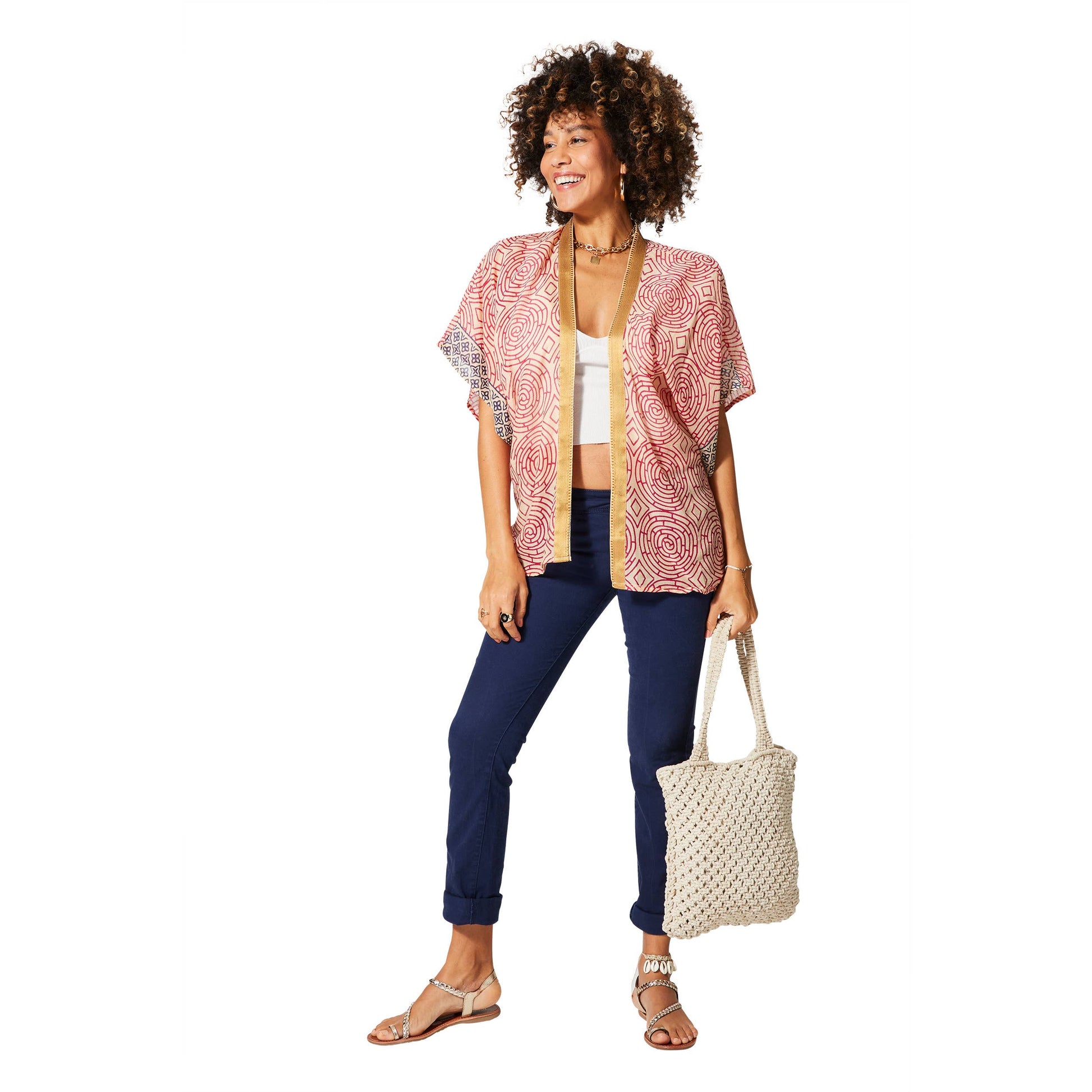Kimono estivo in cotone a maniche corte
