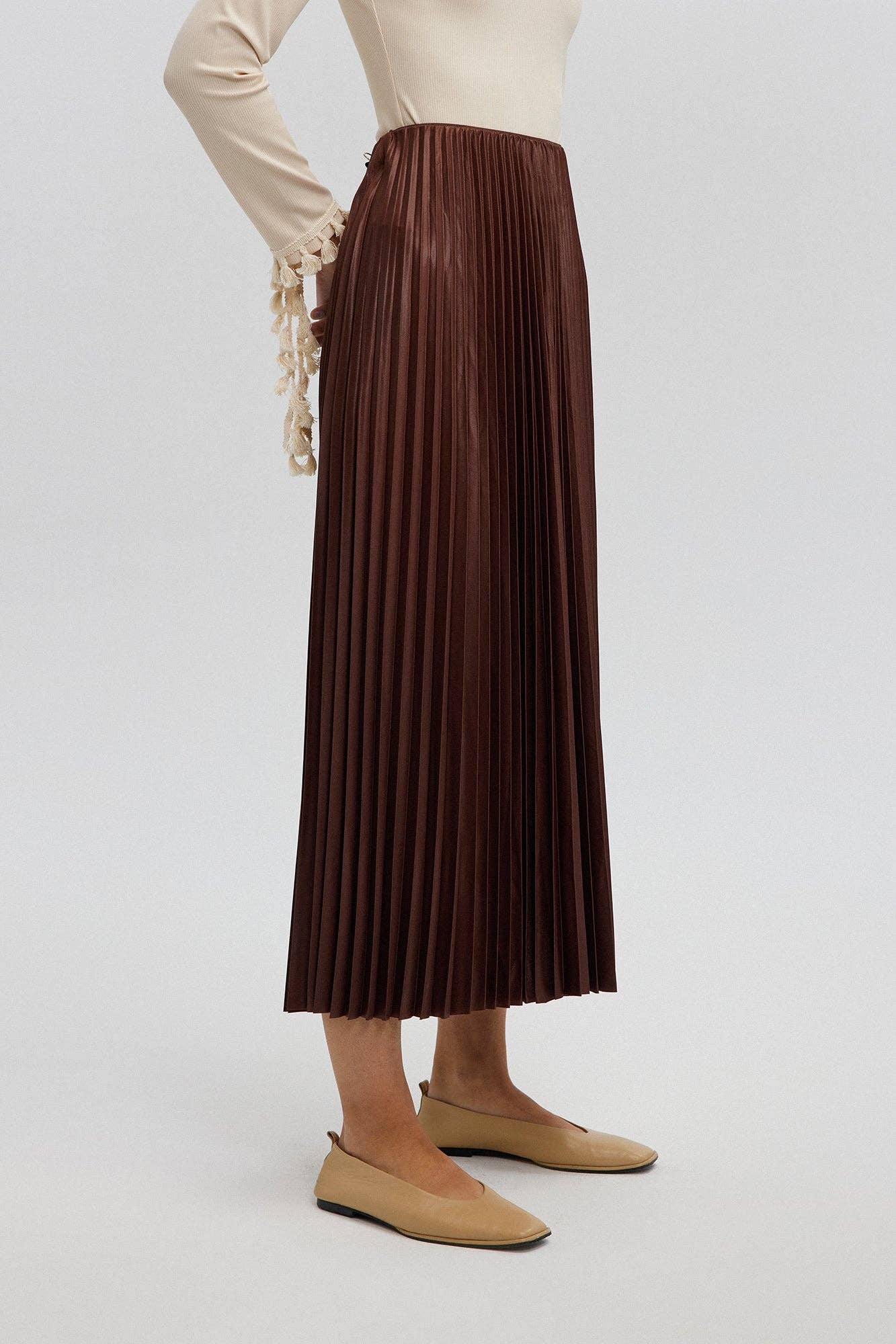Gonna plisettata midi marrone