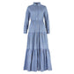 Vestito lungo chemisier a righe indigo