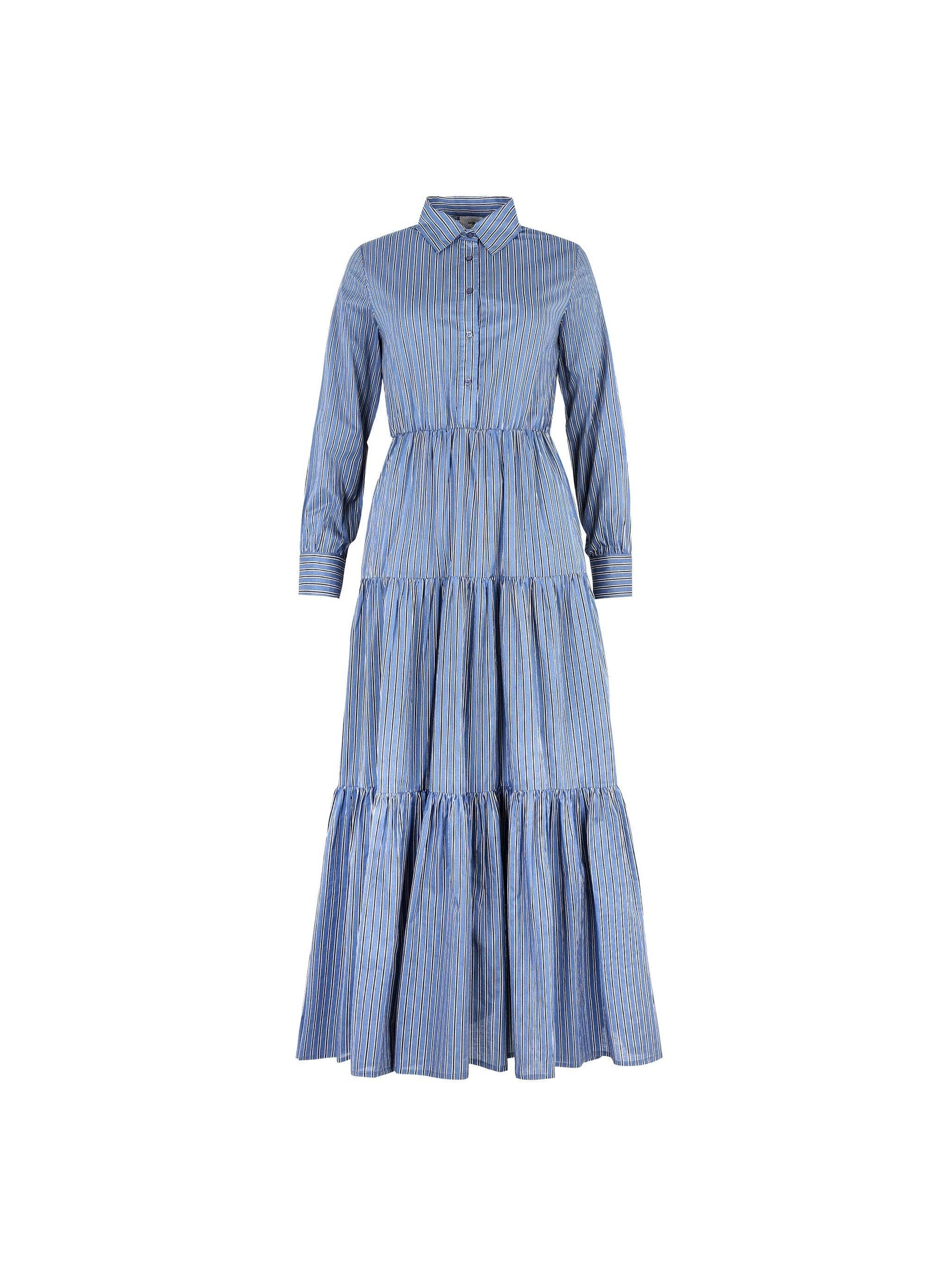 Vestito lungo chemisier a righe indigo