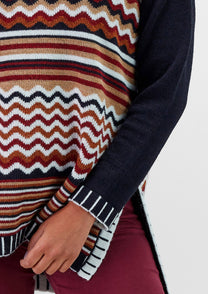 Maglione jacquard multicolor con motivo a onde