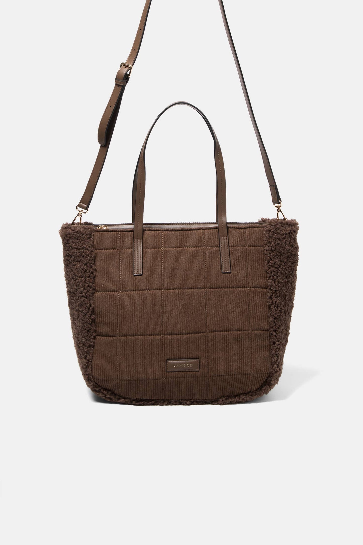 Borsa tote in velluto a coste con inserti in eco pelliccia