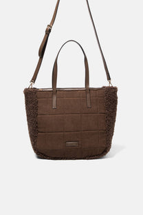Borsa tote in velluto a coste con inserti in eco pelliccia