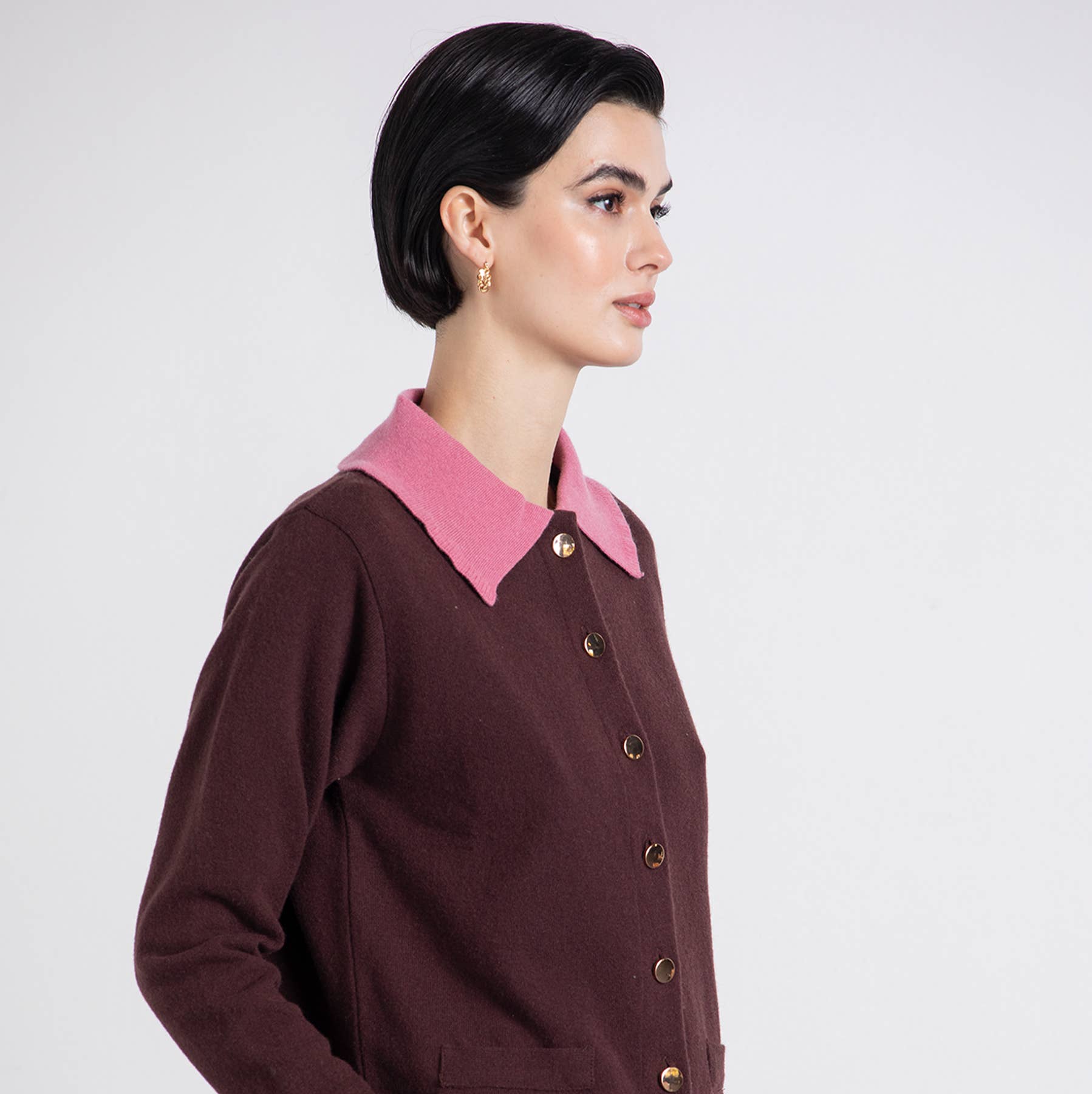 Giacca in maglia con colletto a contrasto