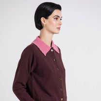 Giacca in maglia con colletto a contrasto
