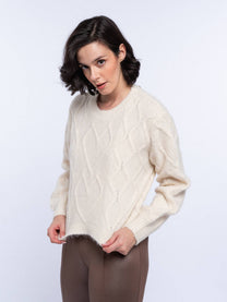 Maglione cropped in maglia a trecce da donna