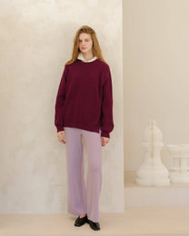 Maglione girocollo a coste con spacchi laterali in misto cashmere