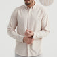 Camicia Oxford a Righe Beige e Bianco
