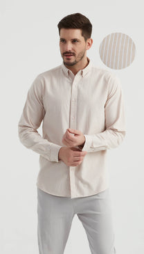 Camicia Oxford a Righe Beige e Bianco